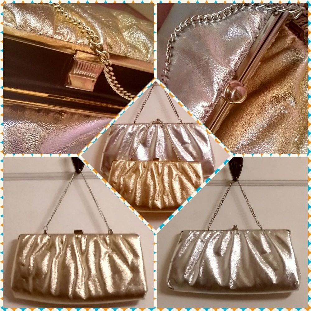 Lot/2 VTG 70s Disco Gold & Silver Lamé Clutch Bags